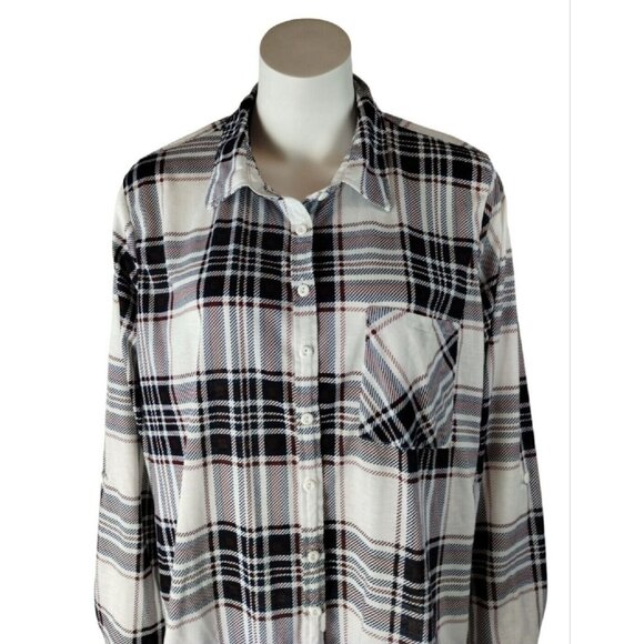 Justify Womens 2X Collared Red Blue Plaid Casual Button Up Shirt with Ties - Picture 3 of 12